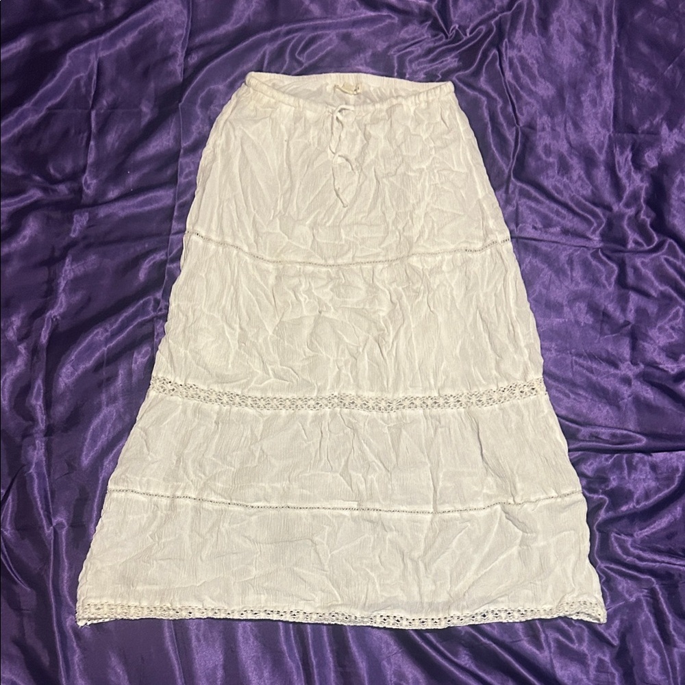 Aeropostale White Tiered Maxi Skirt with Lace Trim